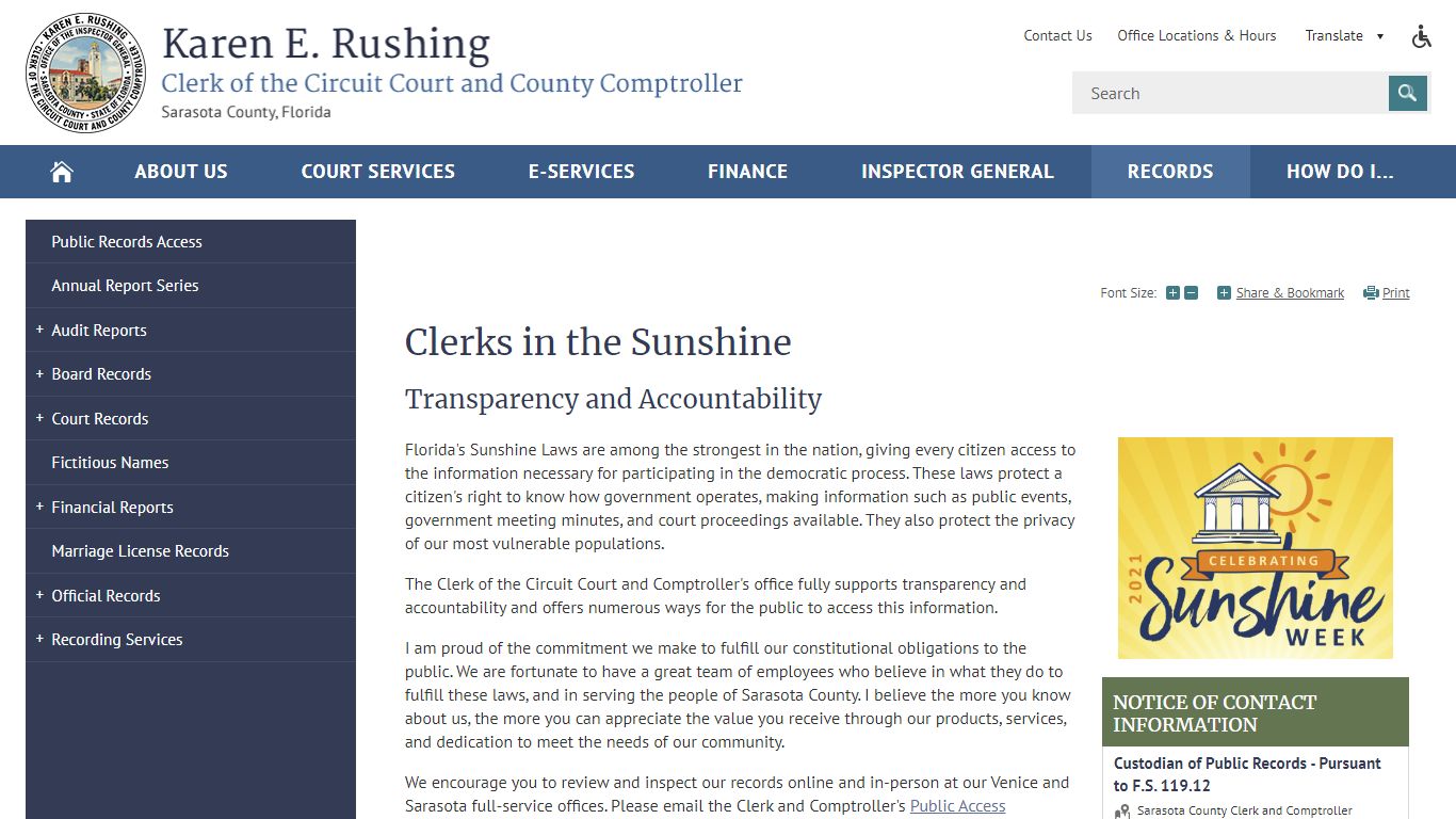 Clerks in the Sunshine | Sarasota Clerk and Comptroller