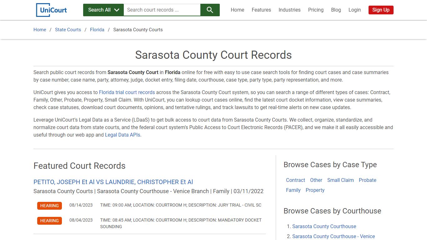 Sarasota County Court Records | Florida | UniCourt